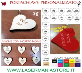 Portachiave a forma di Cuore Plexiglass o Legno dimensioni: altezza 5,6 cm. - larghezza 5,5 cm. 